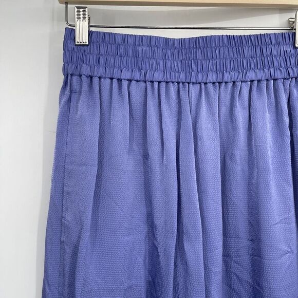 Everlane Blue High Rise Wide Leg Smocked The Satin Pull On Pant Small NWT - Picture 3 of 8